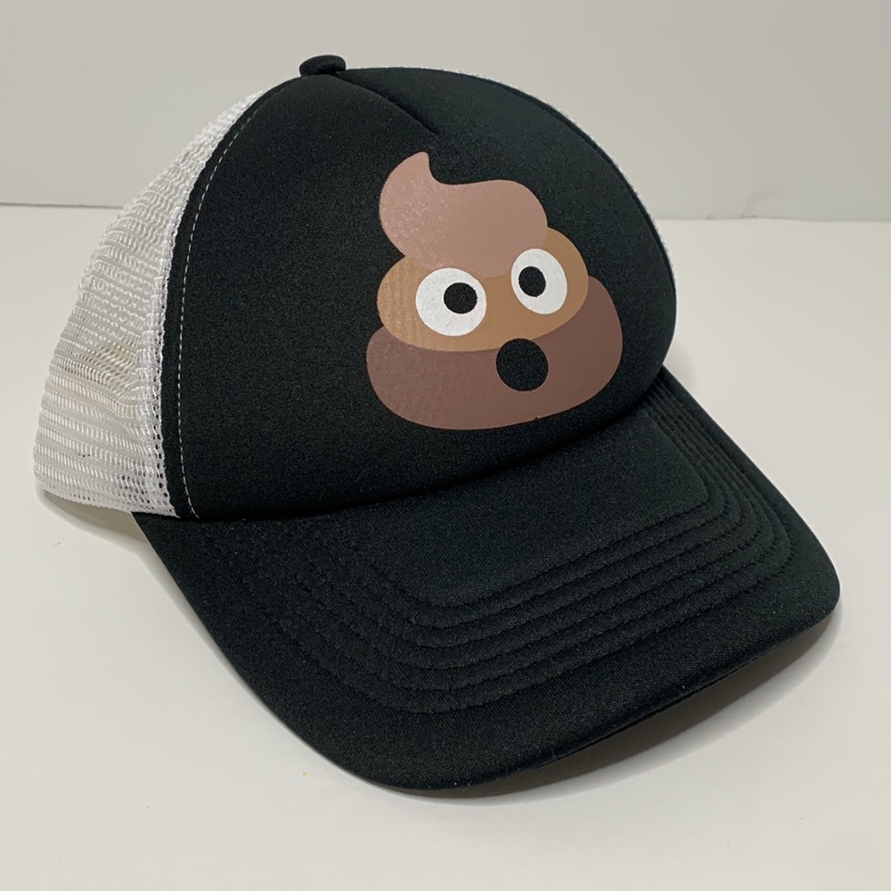 Black and White Trucker Hat with 💩 Emoji 🆕